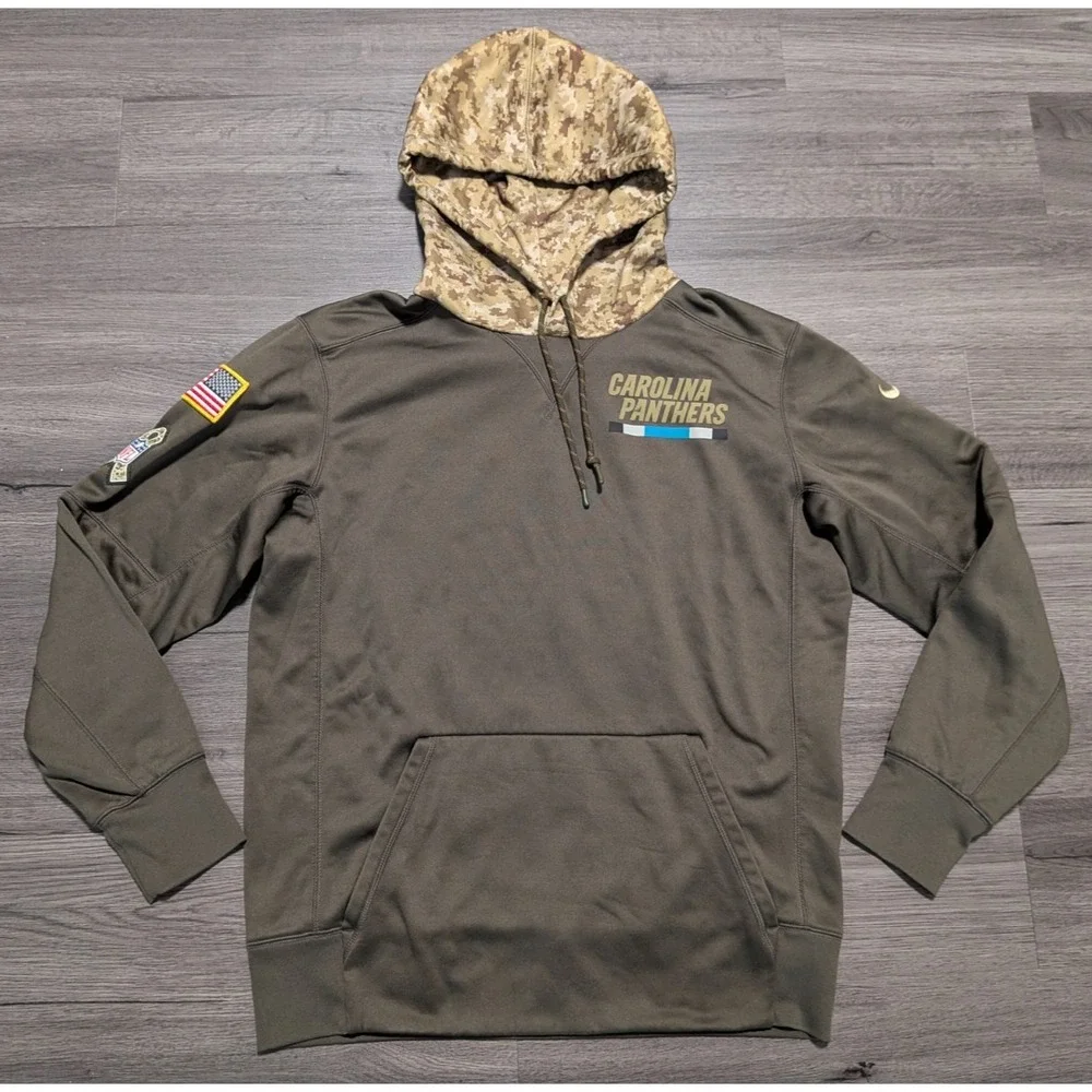 Nike Carolina Panthers Salute‎ to Service Army Green Camo On Field Hoodie Size M